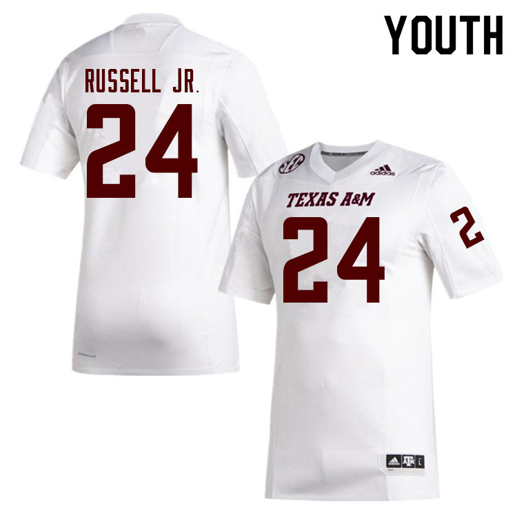 Youth #24 Chris Russell Jr. Texas A&M Aggies College Football Jerseys Sale-White - Click Image to Close
